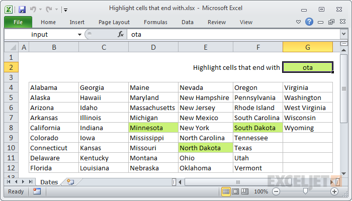 Highlight cells that end with Excel formula Exceljet